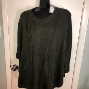 Green Avenue Cable Knit Sweater Poncho NWT.